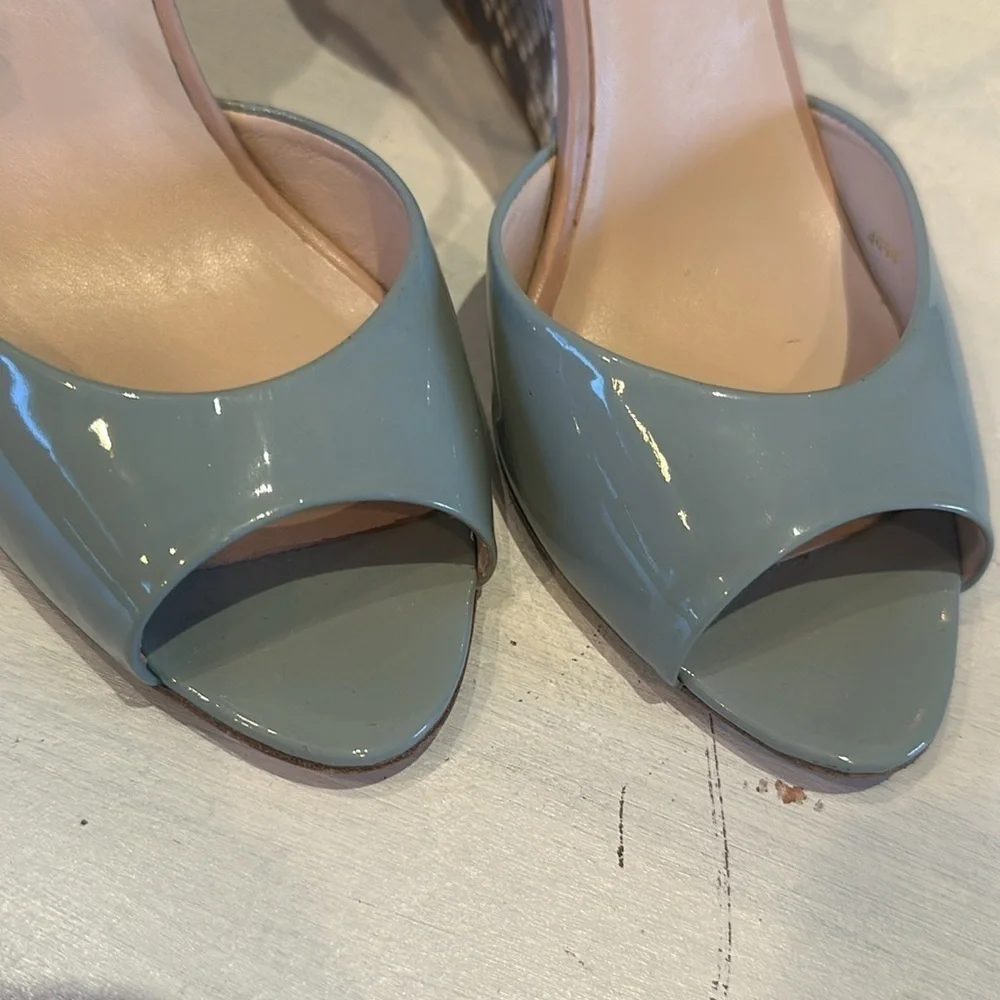 L.K. Bennett Coco Eau De Nil Wedge Shoes Leather Made Spain Size 38.5 High Heels